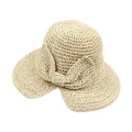 Plain paper straws hat with bow custom handmade straw hats for women